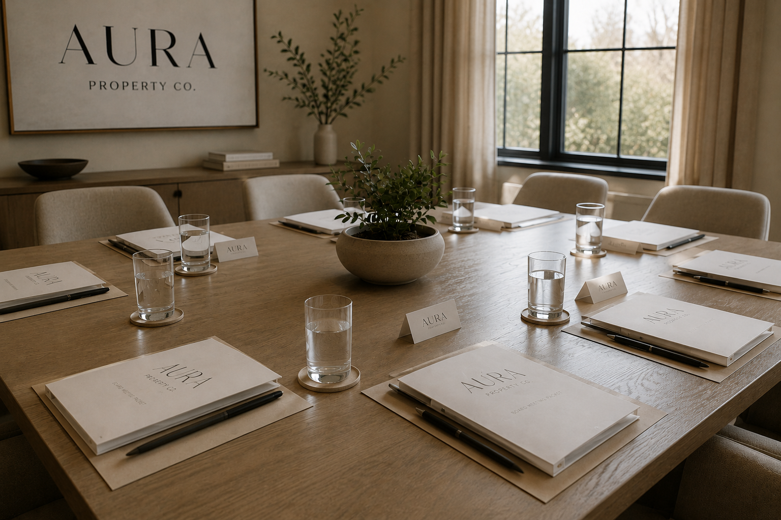 Aura Property Co. manager meeting one-on-one with a client over a laptop and paperwork